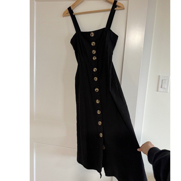 FOREVER 21 Black Linen Blend Button Down Midi Dress EUC - Picture 4 of 7
